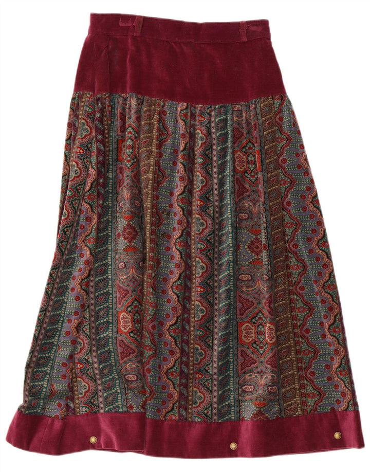 Vintage γυναικεία βελούδινη φούστα IT 42 Medium W26 Burgundy Fair Isle