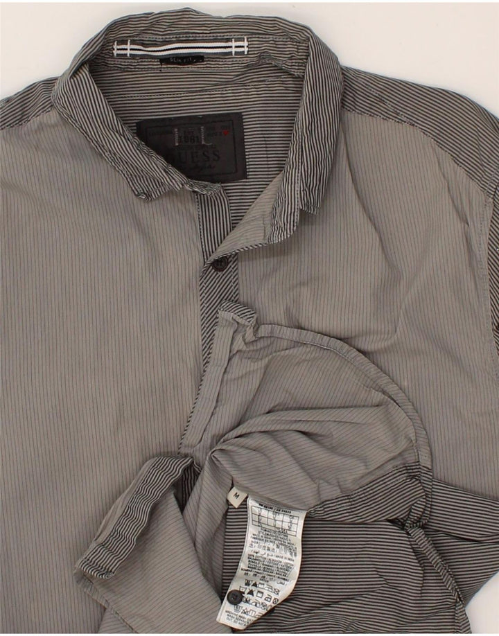 GUESS Mens Slim Fit Graphic Shirt Medium Grey Pinstripe Cotton Vintage Guess and Second-Hand Guess from Messina Hembry 