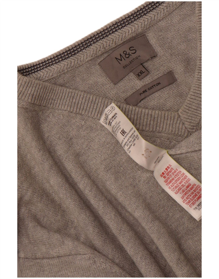 Marks & Spencer Ανδρικό πουλόβερ με λαιμόκοψη 2XL γκρι βαμβακερό