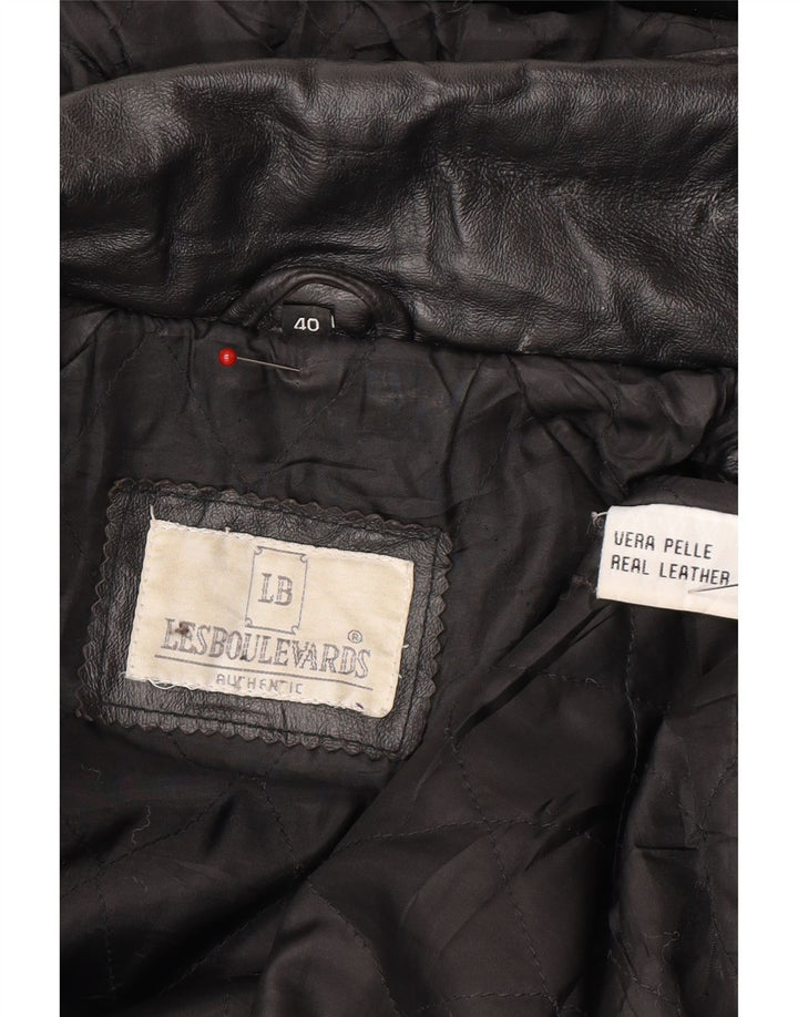 LESBOULEVARDS Womens Hooded Leather Coat IT 40 Small Black Leather