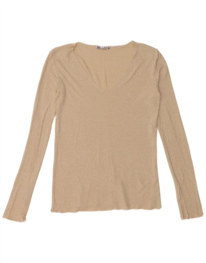Zara Γυναικείο τοπ μακρυμάνικο UK 10 Small Beige