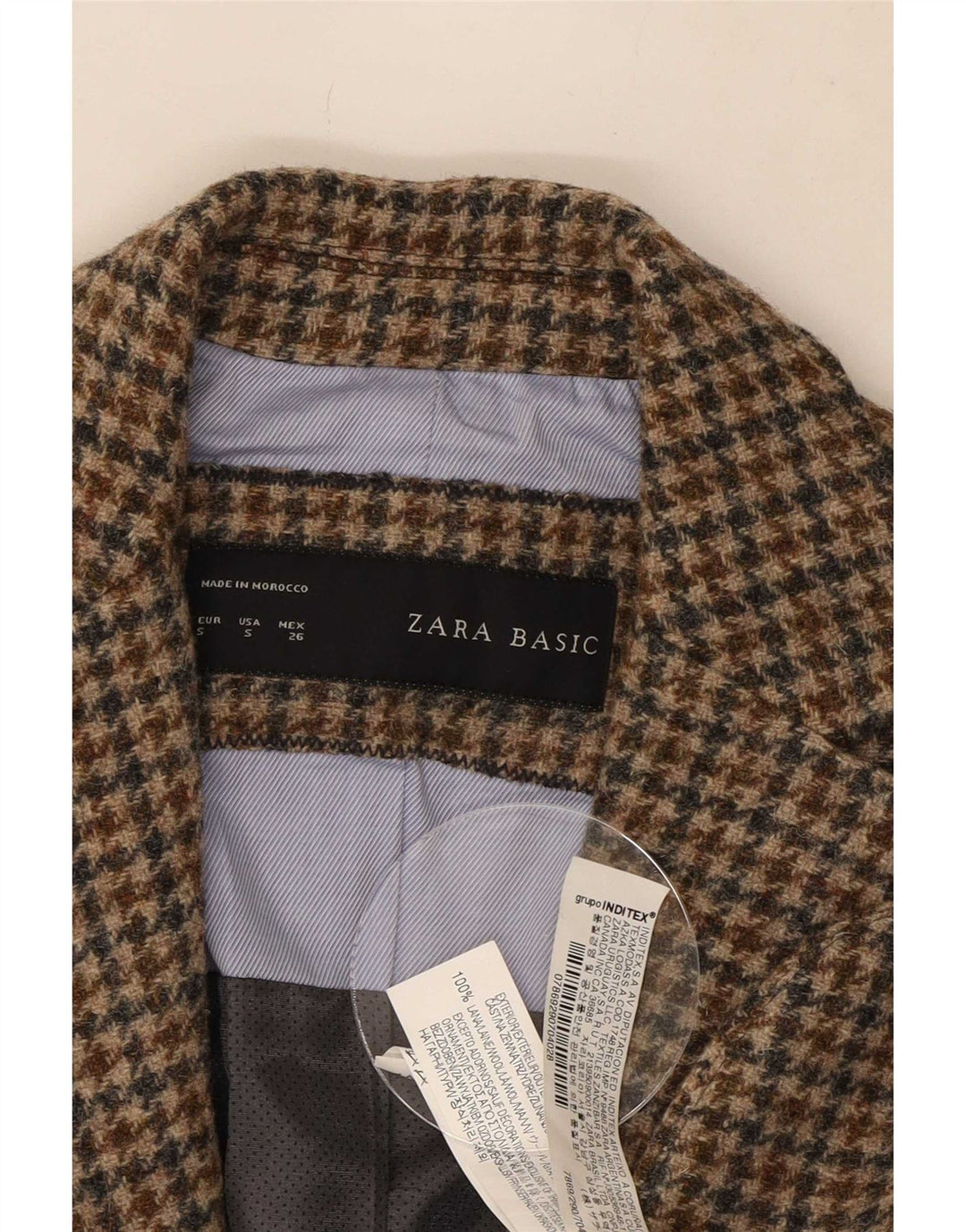 Zara Γυναικείο σακάκι 1 κουμπιού blazer UK 10 μικρό καφέ μαλλί Houndstooth