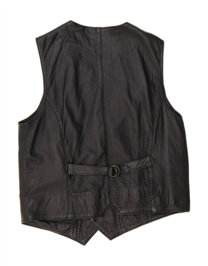 MADDOX Mens Leather Waistcoat IT 52 Large Black Leather Vintage Maddox and Second-Hand Maddox from Messina Hembry 