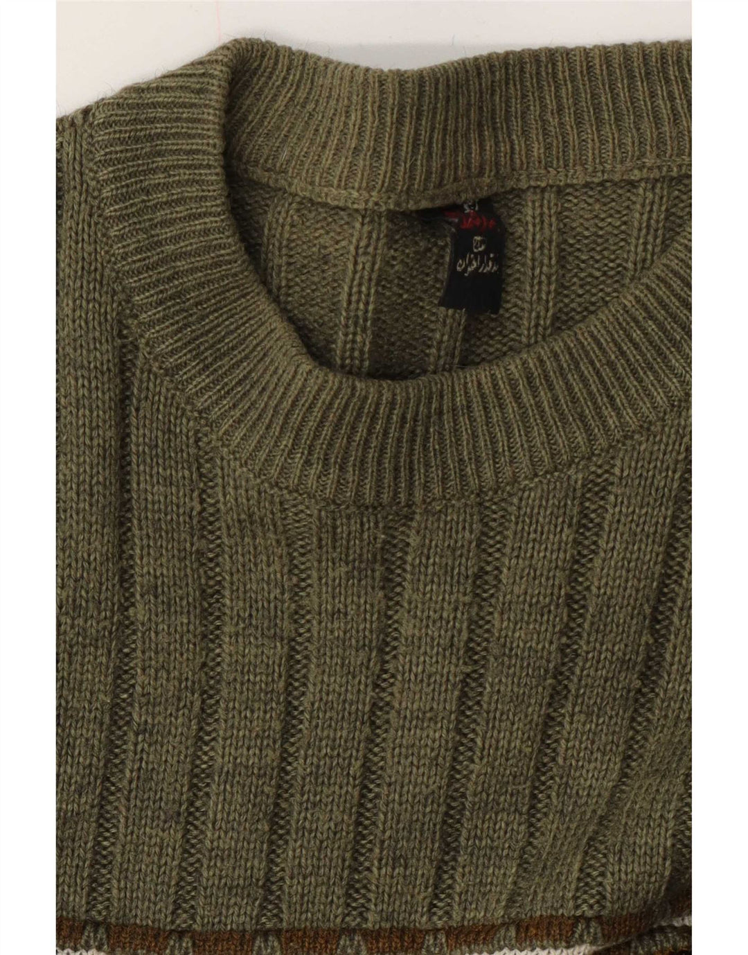 Vintage ανδρικό πουλόβερ με λαιμόκοψη Medium Green Fair Isle