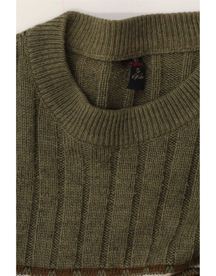 Vintage ανδρικό πουλόβερ με λαιμόκοψη Medium Green Fair Isle