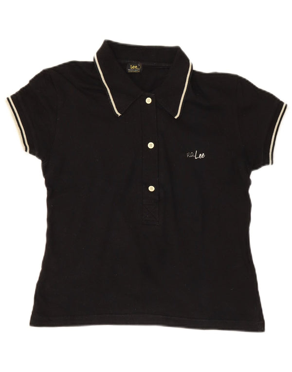 Lee Womens Crop Polo Shirt UK 14 Large μαύρο βαμβακερό
