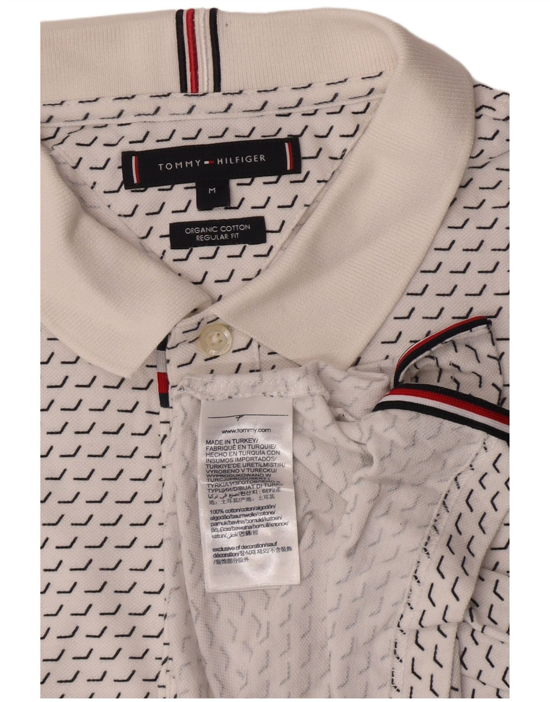 Tommy Hilfiger Ανδρικό πουκάμισο Polo με κανονική εφαρμογή, μεσαίο λευκό γεωμετρικό βαμβακερό