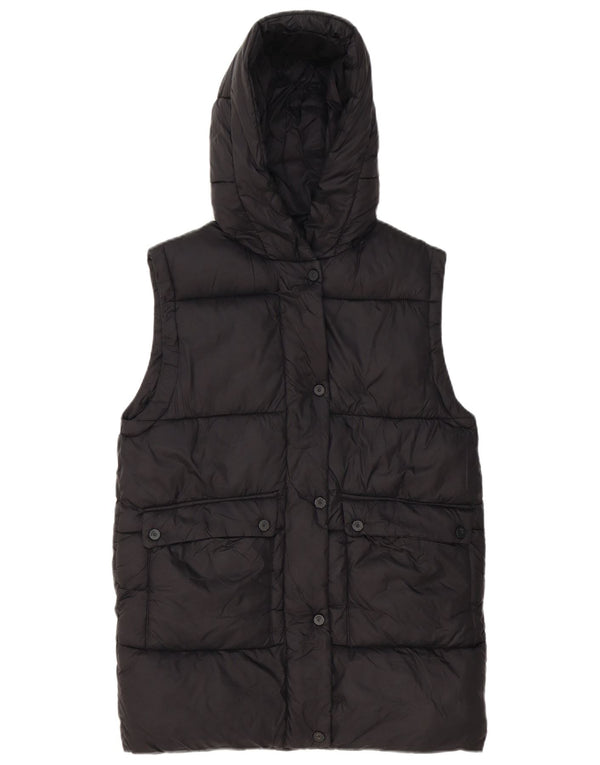 Zara Girls Longline Hooded Gilet 11-12 Years Black Polyamide
