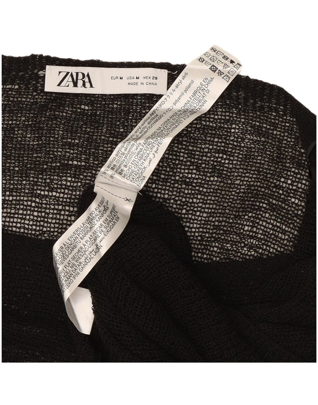 Zara Γυναικεία Μπλούζα Poncho Top UK 12 Medium Black Acrylic