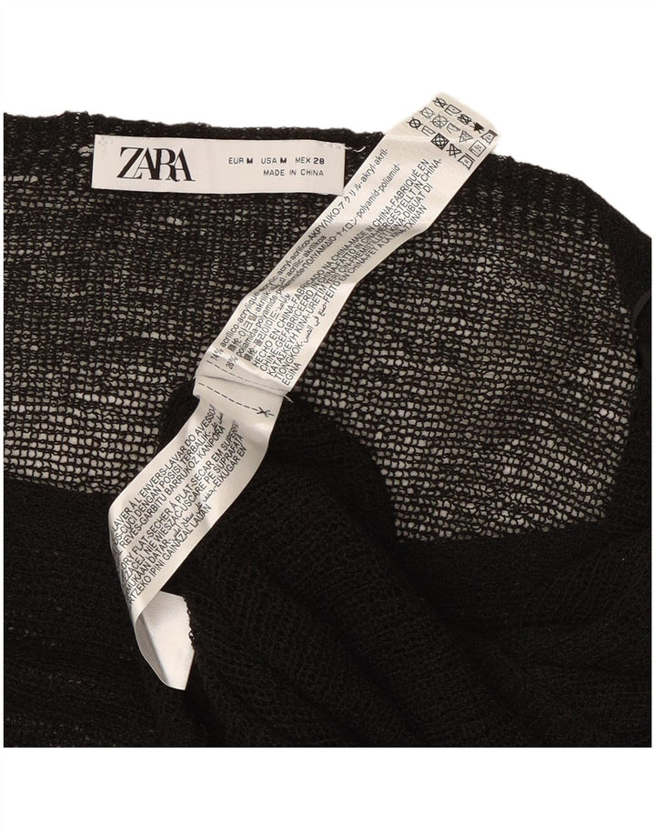 Zara Γυναικεία Μπλούζα Poncho Top UK 12 Medium Black Acrylic