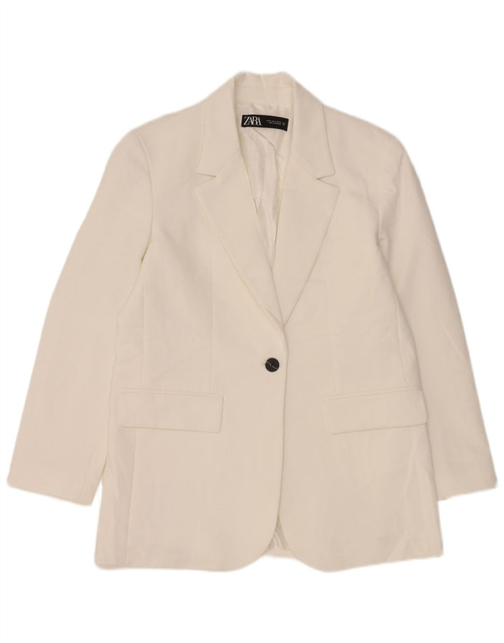 Zara Γυναικείο Μπουφάν 1 Κουμπί Blazer UK 14 Μεσαίο Λευκό Πολυεστέρας