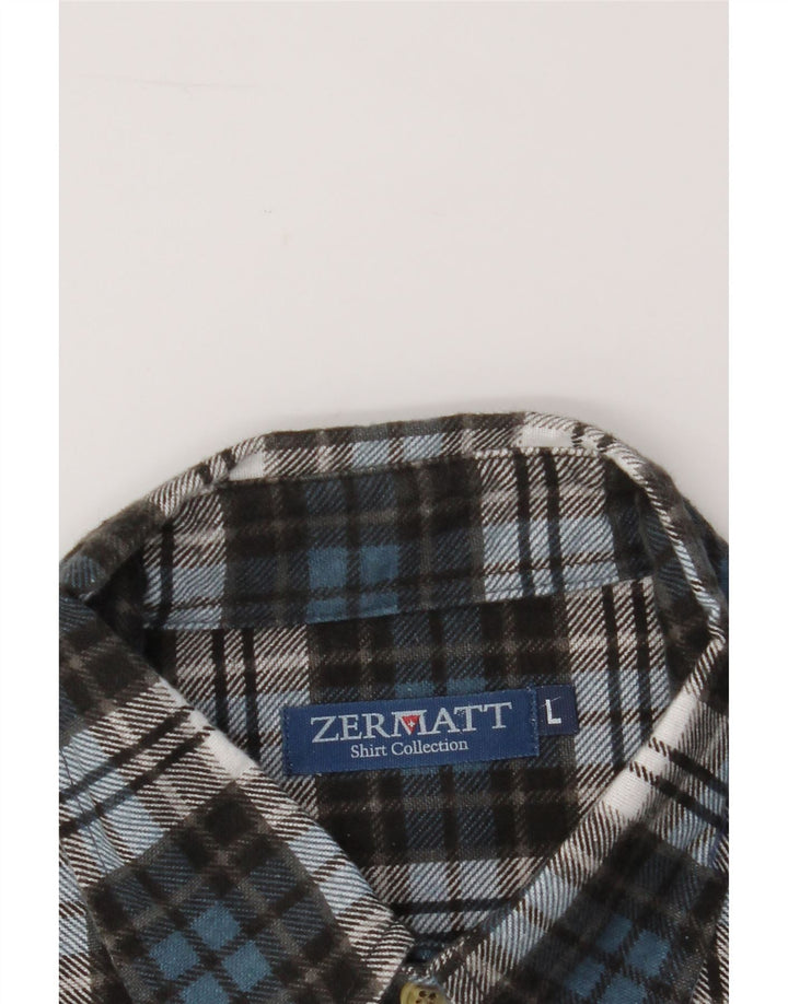 ZERMATT Mens Flannel Shirt Large Blue Check Vintage Zermatt and Second-Hand Zermatt from Messina Hembry 