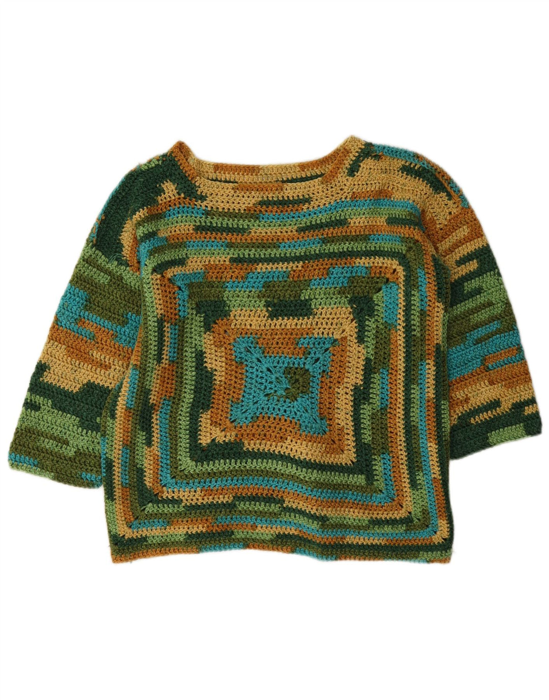 Vintage γυναικείο πουλόβερ με λαιμόκαυμα UK 14 Medium πολύχρωμο
