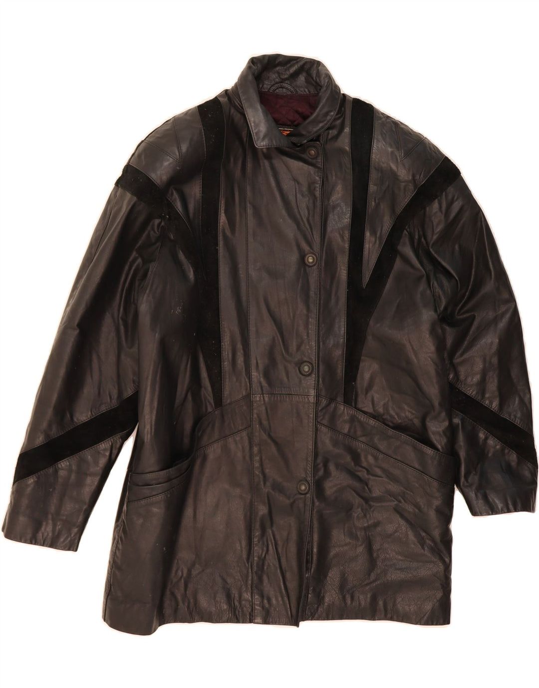 VINTAGE Womens Leather Coat EU 40 Medium Black Vintage Vintage and Second-Hand Vintage from Messina Hembry 