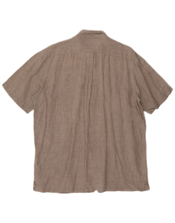 EDDIE BAUER Ανδρικό ψηλό κοντομάνικο πουκάμισο Μεγάλο καφέ καρό λινό