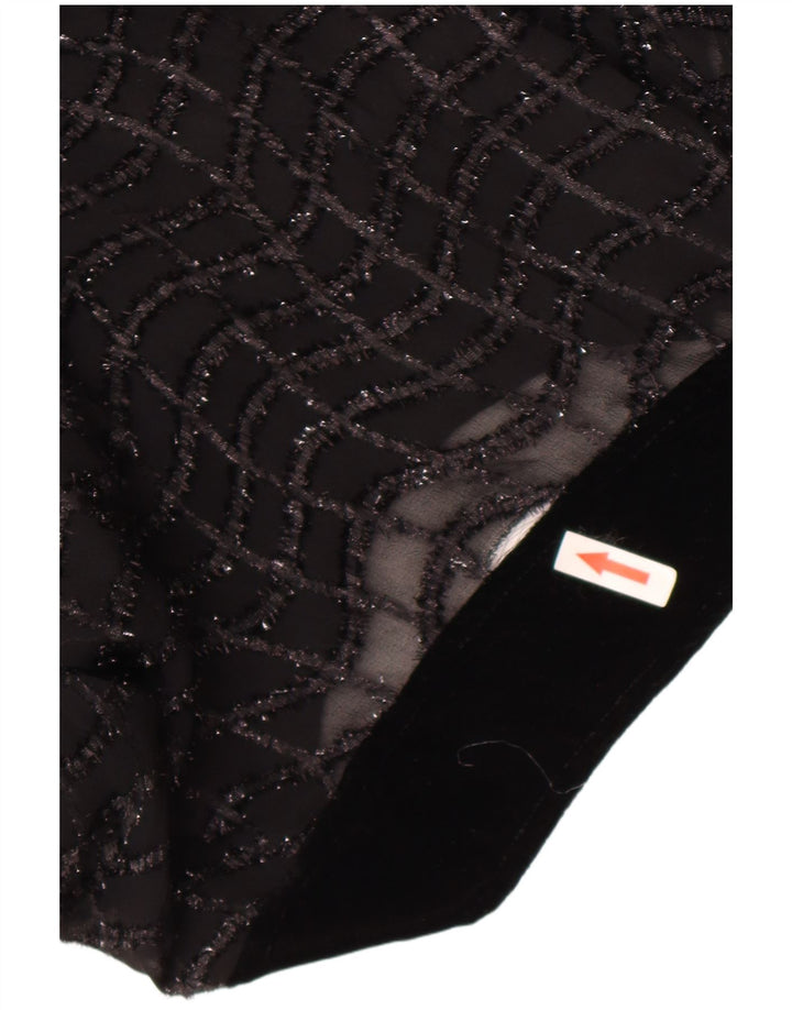 Vintage Γυναικεία See Through Μπλούζα Top UK 16 Large Black ριγέ