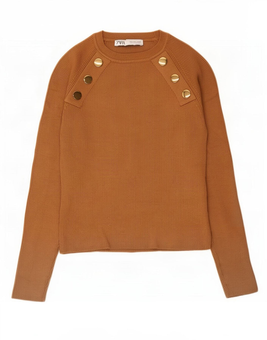 Zara Γυναικείο Crop Top Μακρυμάνικο UK 12 Μεσαίο Καφέ