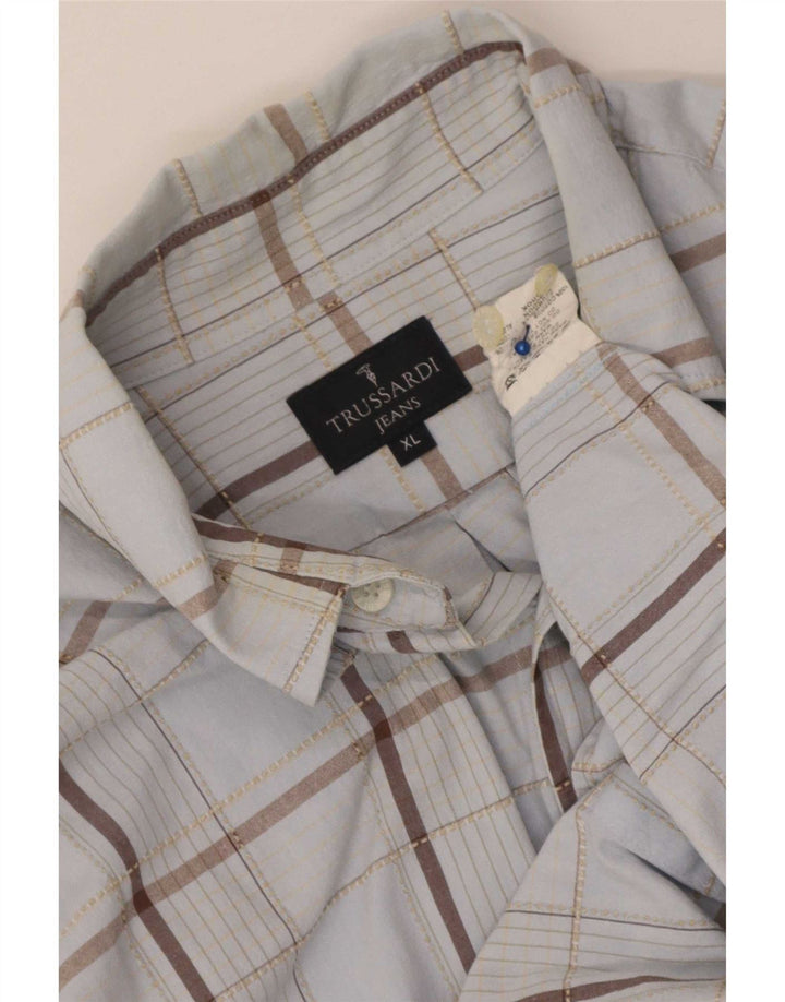 Ανδρικό πουκάμισο Trussardi Jeans XL Blue Check Cotton
