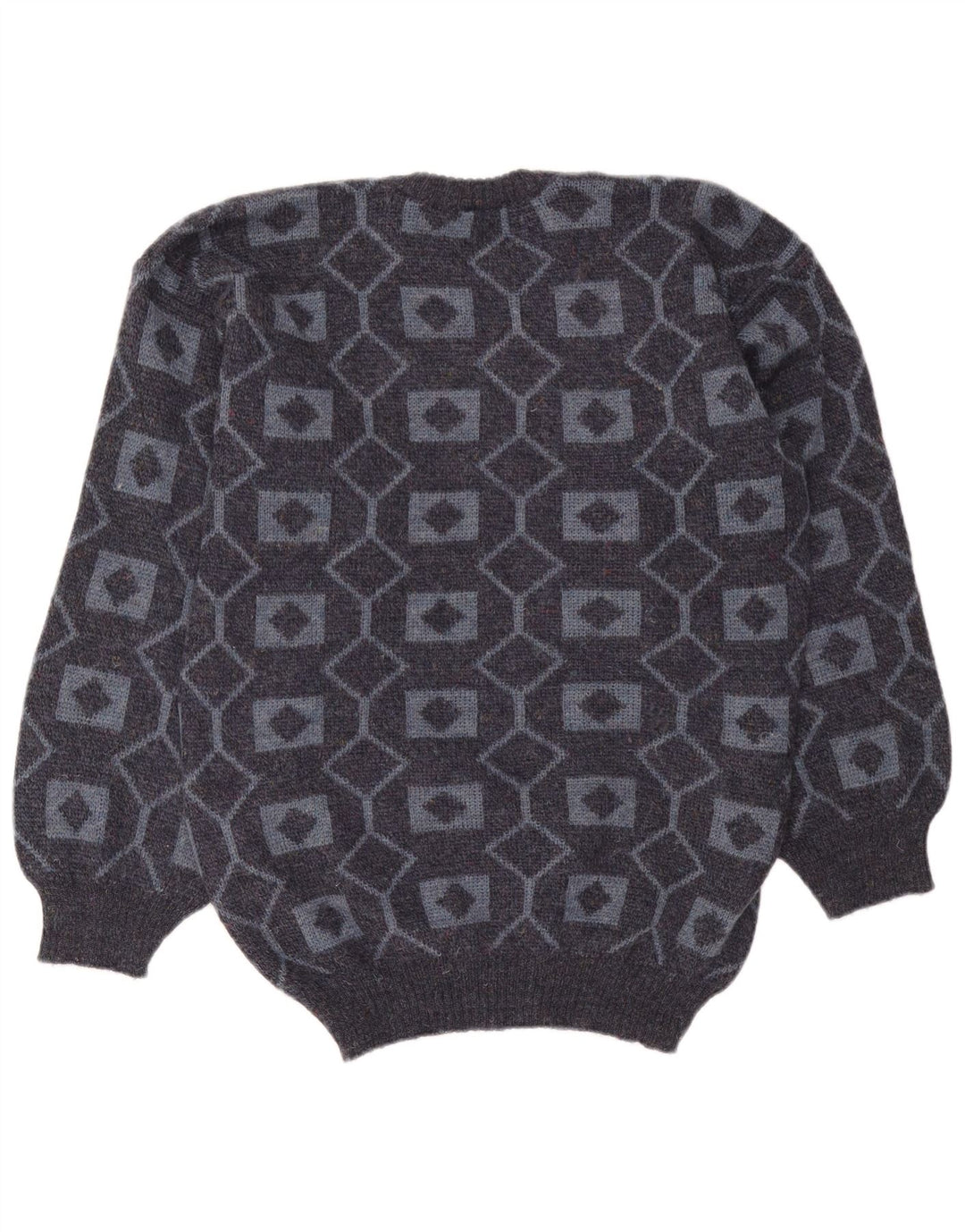 Vintage Ανδρικό πουλόβερ με λαιμόκοψη μεσαίου γκρι γεωμετρικό ακρυλικό