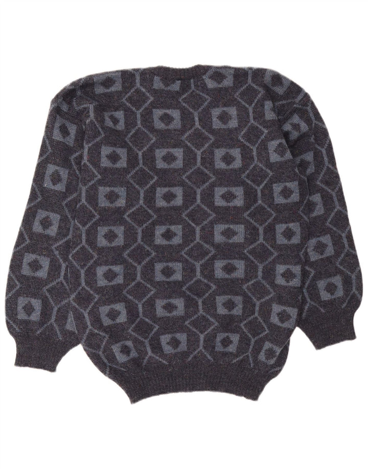 Vintage Ανδρικό πουλόβερ με λαιμόκοψη μεσαίου γκρι γεωμετρικό ακρυλικό