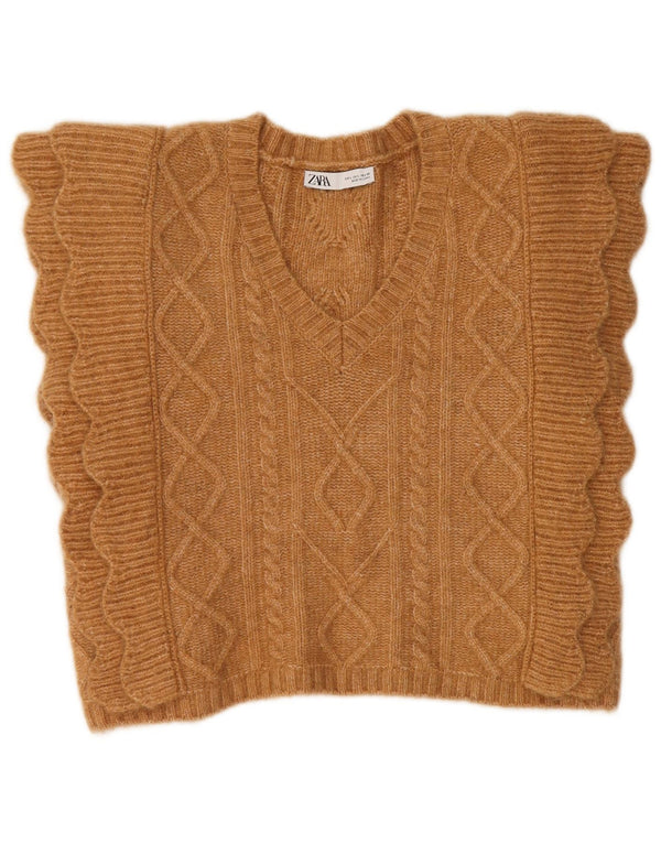 Zara Γυναικείο γιλέκο Crop Tank Top UK 16 Large Brown Polyester
