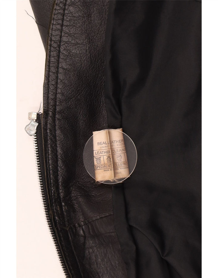 Vintage Γυναικείο Δερμάτινο Gilet UK 10 Small Black Leather