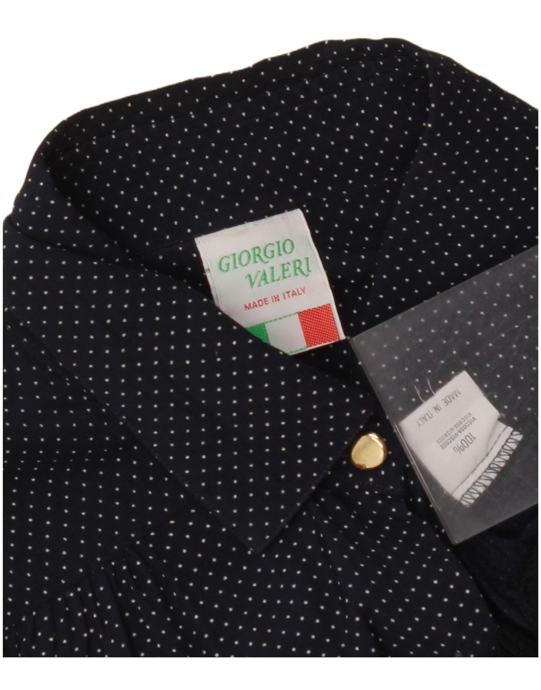 VINTAGE Γυναικείο Πουκάμισο Μπλούζα UK 16 Large Navy Blue Spotted Viscose