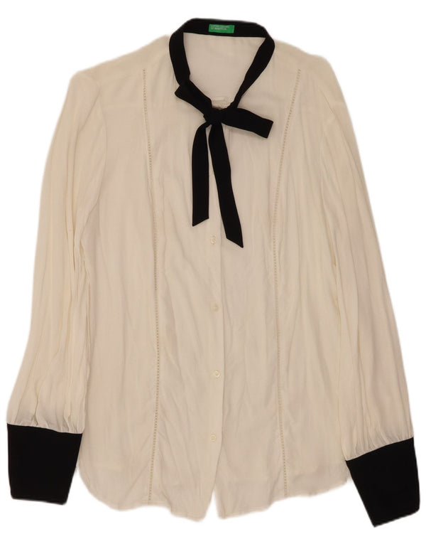 BENETTON Γυναικείο παπιγιόν μπλούζα UK 16 Large White Colorblock Viscose
