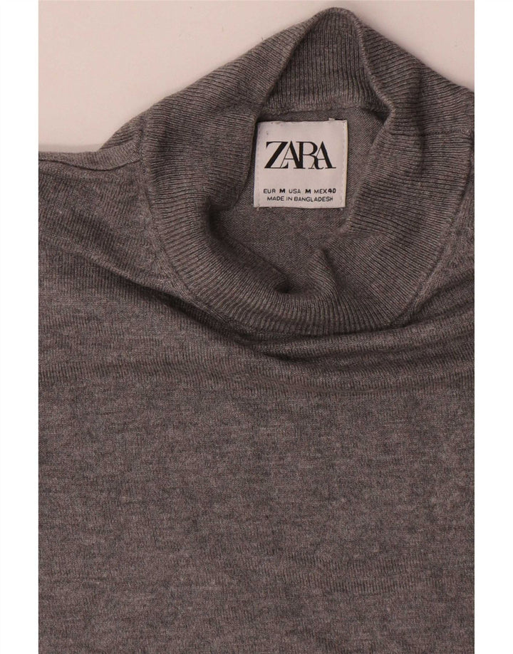 Ανδρικό κοντομάνικο Zara πουλόβερ με λαιμόκοψη με λαιμόκοψη σε μεσαίο γκρι βισκόζη