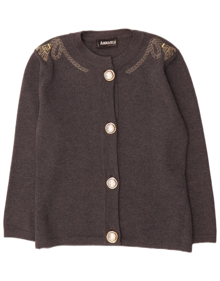 Vintage γυναικείο oversized ζακέτα πουλόβερ UK 10 Small Grey Wool