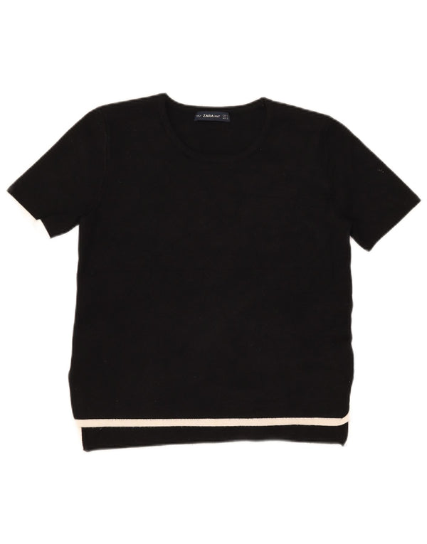 Zara Γυναικείο T-Shirt Top UK 14 Large Black Colorblock Viscose