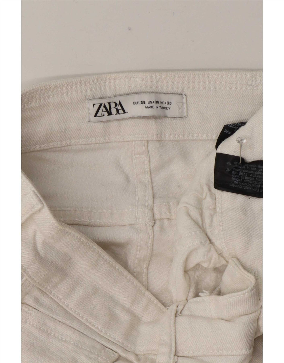 Zara Mens Distressed Slim Jeans EU 38 Small W30 L27 Λευκό βαμβακερό