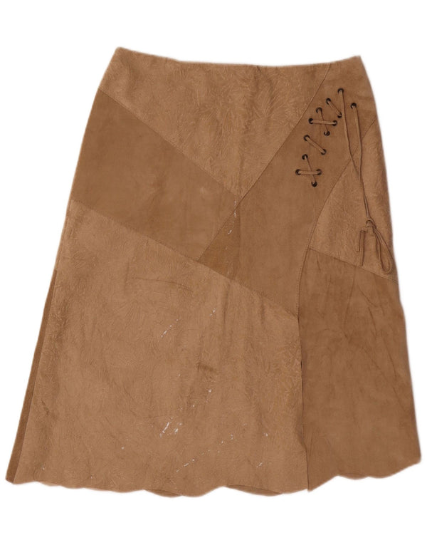 Vintage Γυναικεία Suede Φούστα IT 46 Large W30 Beige Leather