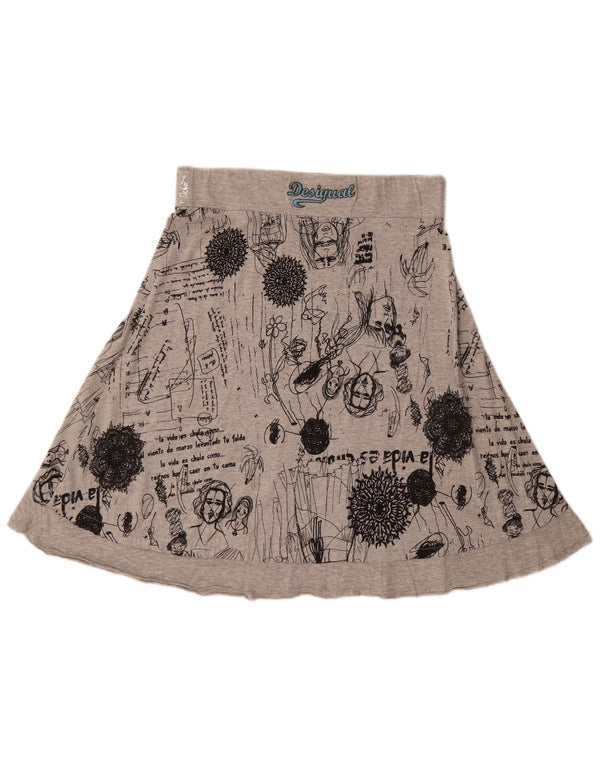 Desigual Γυναικεία γραφική φούστα A-Line Medium W30 Γκρι γεωμετρικό βαμβάκι