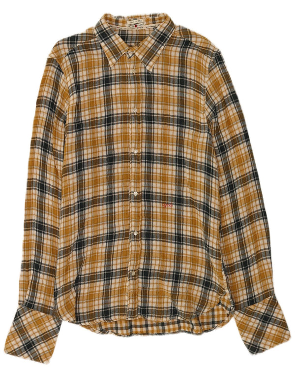 Cycle Ανδρικό καρό φανελένιο πουκάμισο XL κίτρινο βαμβακερό καρό