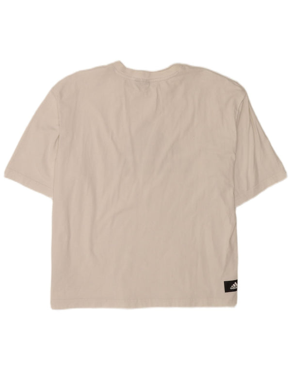 Γυναικείο γραφικό T-Shirt Adidas Top UK 16 μεγάλο λευκό βαμβακερό