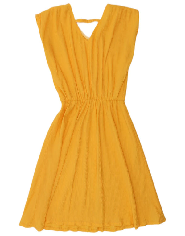 Vintage γυναικείο αμάνικο φόρεμα A-Line UK 16 Large Yellow