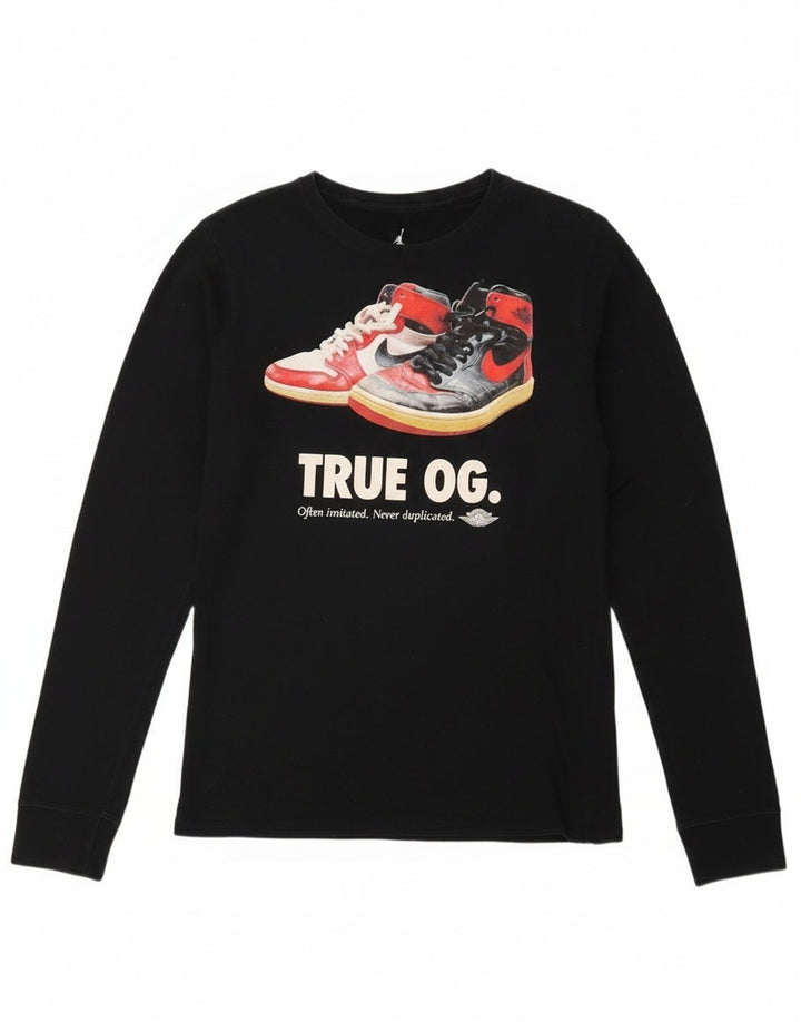 Ανδρικό γραφικό μπλουζάκι Jordan, μακρυμάνικο, μικρό μαύρο βαμβακερό