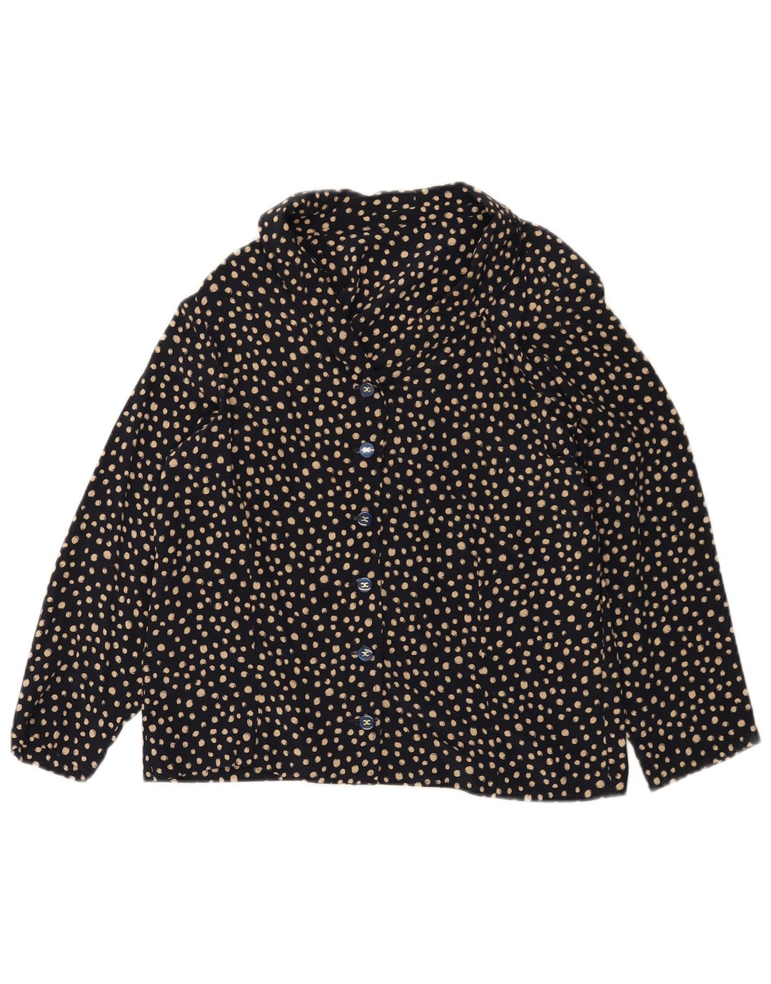 Vintage γυναικείο πουκάμισο μπλούζα UK 12 Medium Navy Blue Spotted