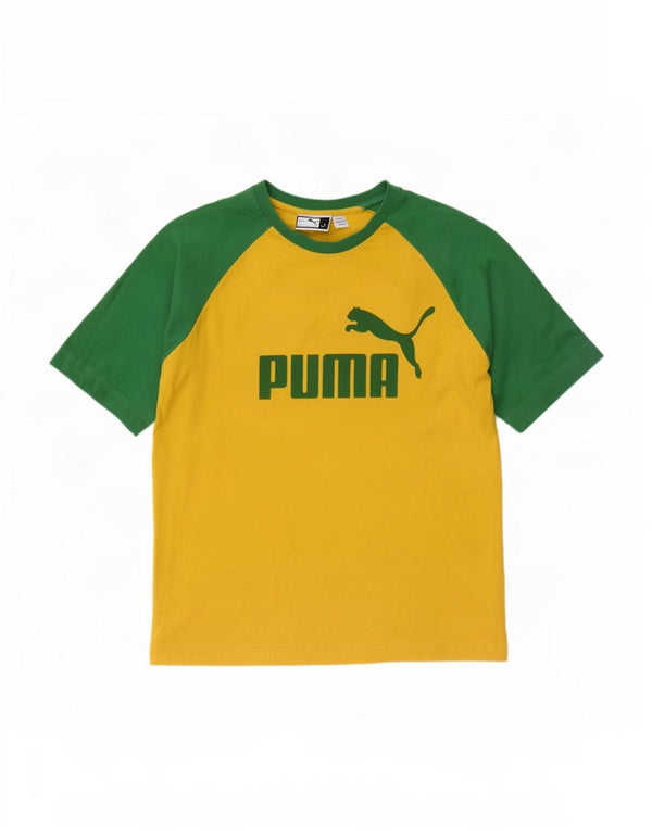 Puma Mens Graphic T-Shirt Top Small Yellow Colourblock