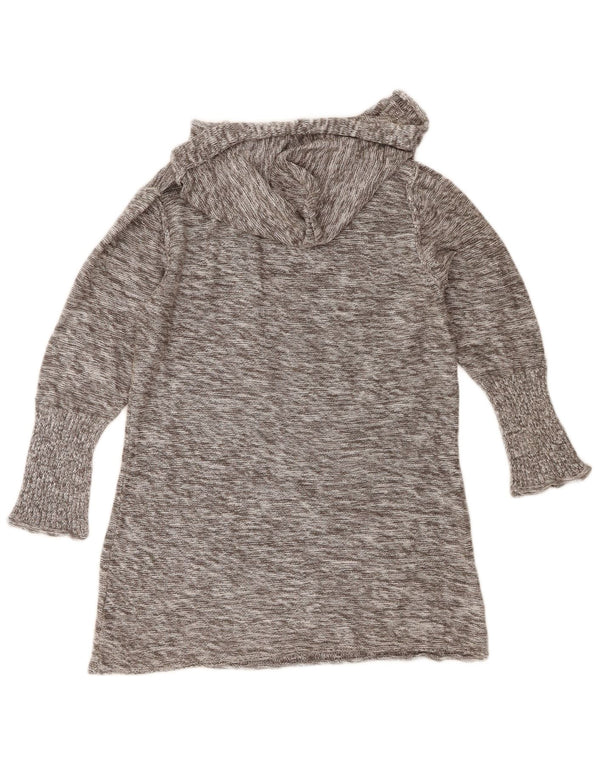 Roxy Womens 3/4 Sleeve Hooded V-Neck Jumper Sweater UK 18 XL Grey Flecked