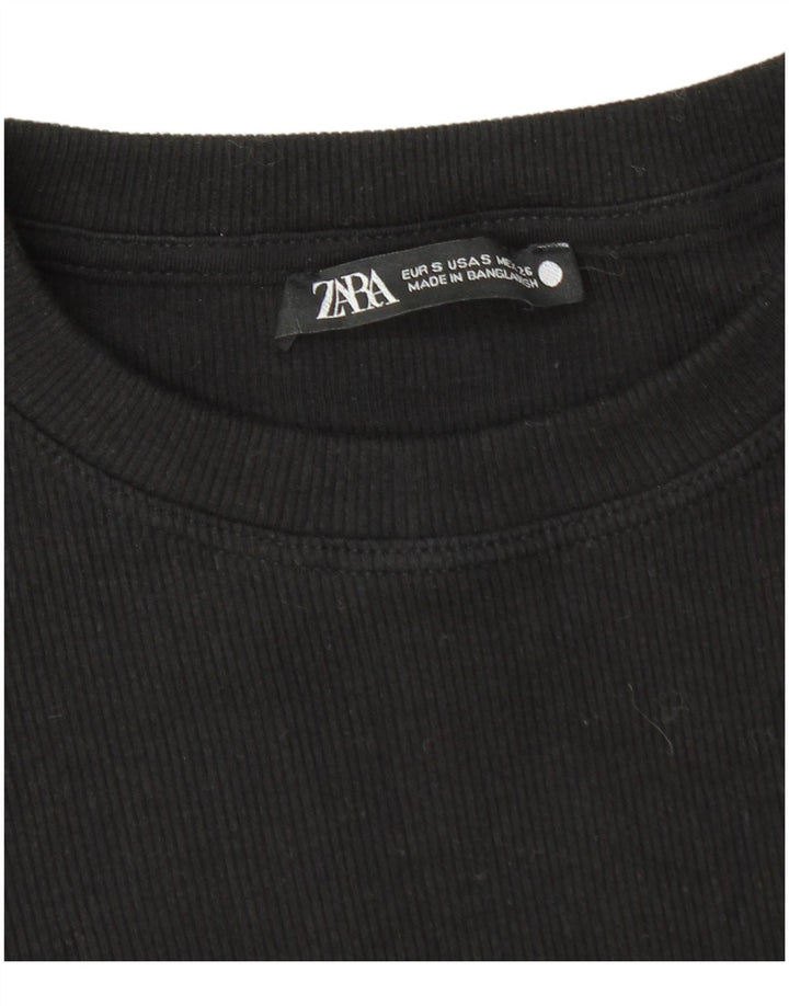 Zara Γυναικεία Μπλούζα Crop Top UK 8 Small Black Cotton