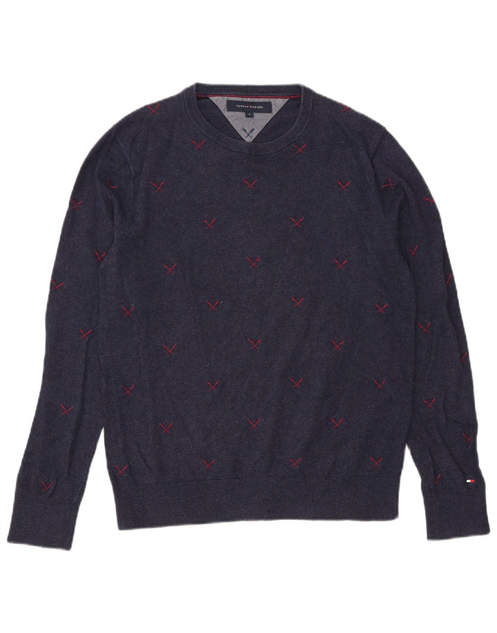 Tommy Hilfiger Ανδρικό πουλόβερ με λαιμόκοψη με λαιμόκοψη μικρό ναυτικό πολυεστέρα