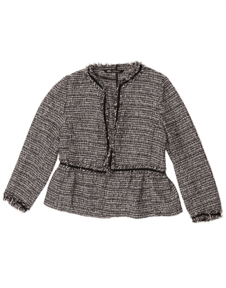 Zara Γυναικείο Open Blazer Jacket UK 14 Medium Grey Flecked Polyester