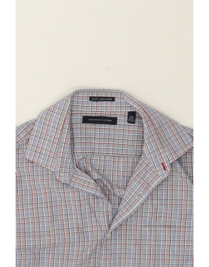TOMMY HILFIGER Mens Slim Fit Shirt Size 16 Large Blue Check Cotton | Vintage Tommy Hilfiger | Thrift | Second-Hand Tommy Hilfiger | Used Clothing | Messina Hembry 
