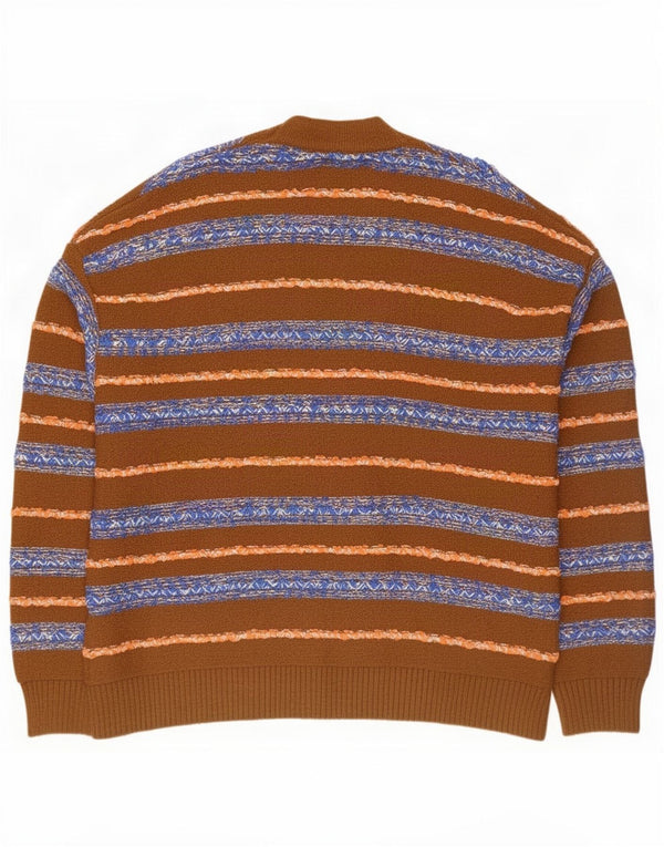 Zara Mens Cardigan Sweater Medium Brown Striped Cotton