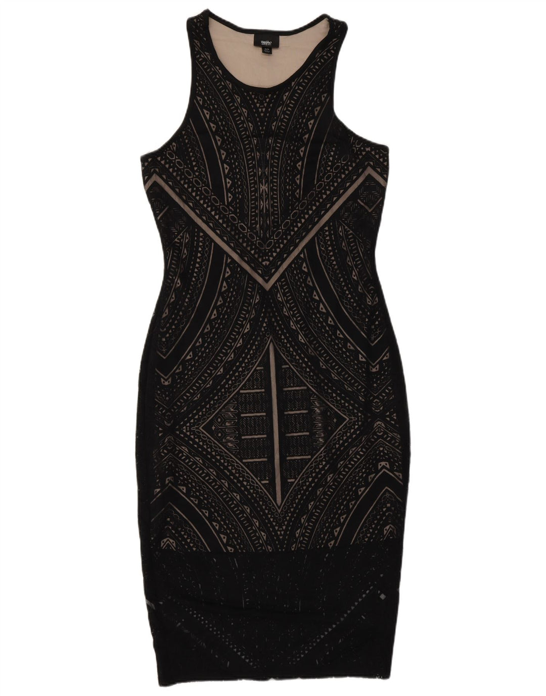 MOSSIMO Γυναικείο Αμάνικο Bodycon Φόρεμα UK 6 XS Μαύρο γεωμετρικό ρεγιόν