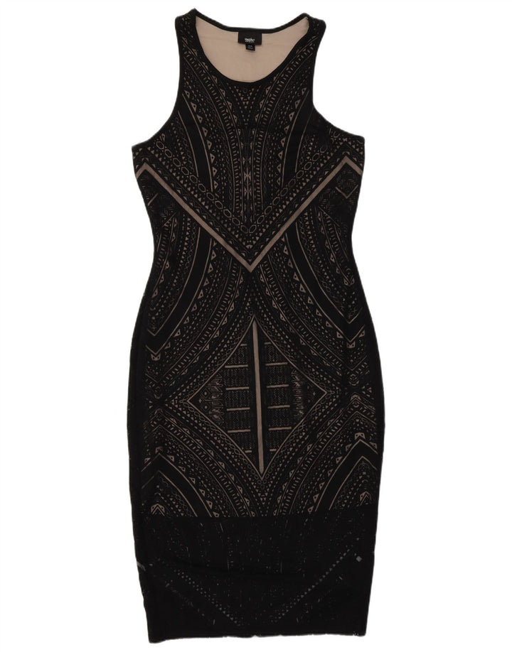 MOSSIMO Γυναικείο Αμάνικο Bodycon Φόρεμα UK 6 XS Μαύρο γεωμετρικό ρεγιόν