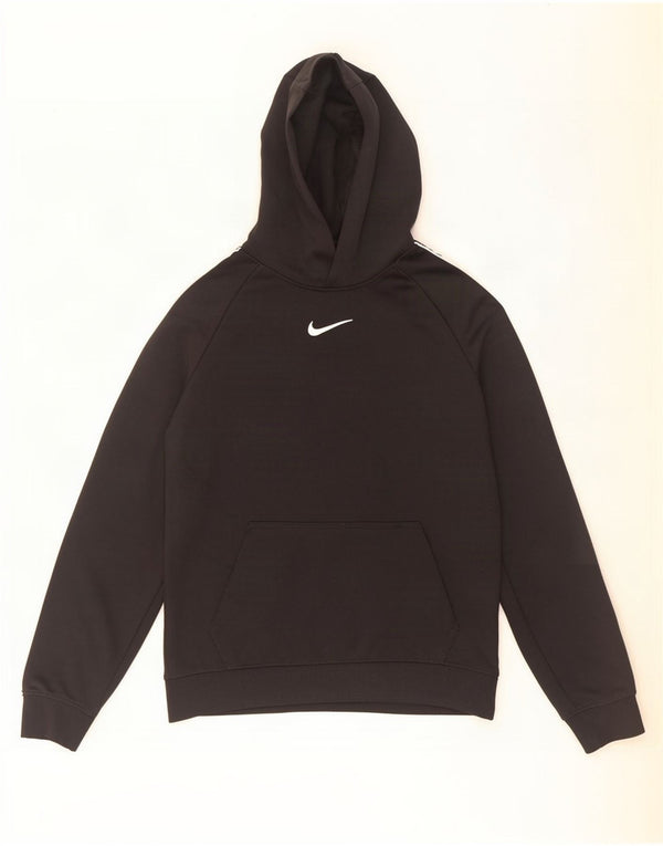 Nike Boys Graphic Hoodie Jumper 10-11 Years Medium Black Polyester