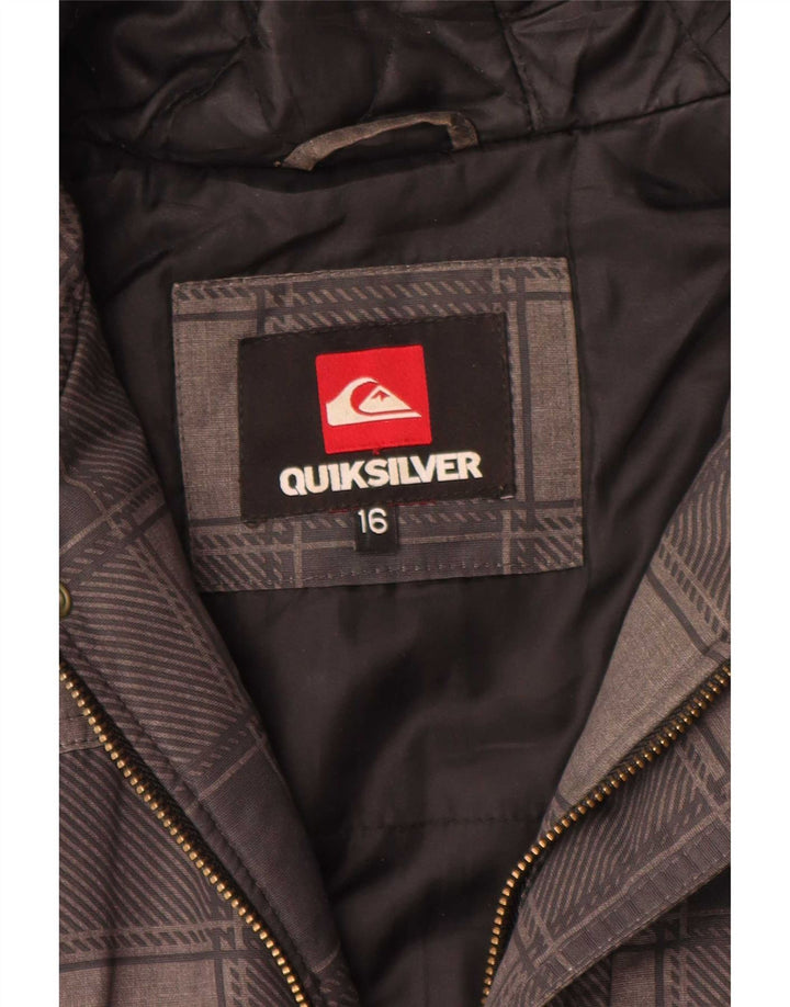 Quiksilver Boys Hooded Bomber Jacket 15-16 Years Grey Check Polyester